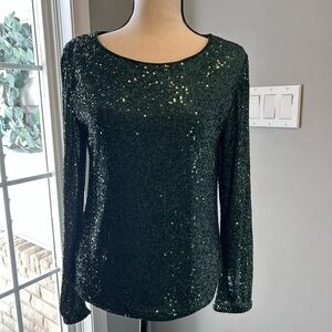 Women’s Sequin Long-Sleeve Top — Emerald Green